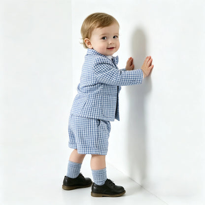Blue Gingham Blazer Suit Set