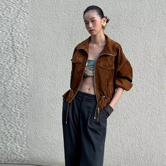 Loose Lapel Zip Jacket with Sashes