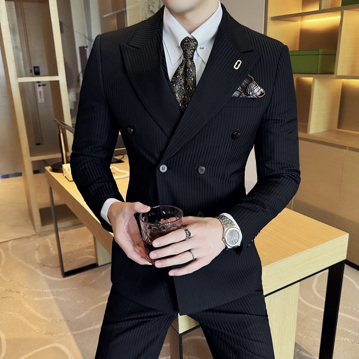 Pants Vest Stripe High Suit