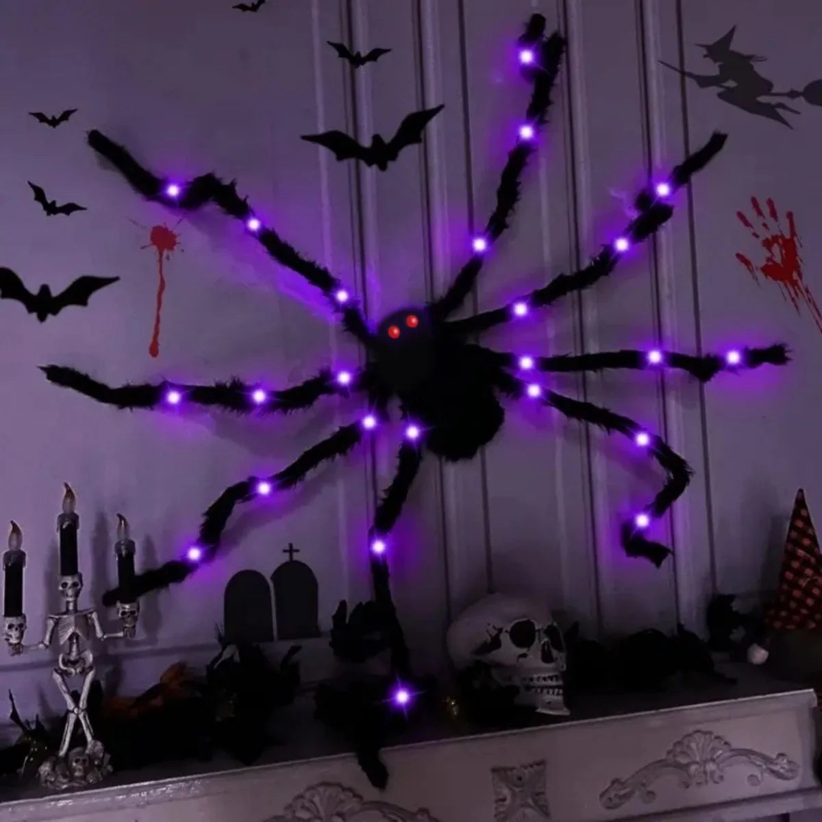 Light-Up Fluffy Spider Decoration