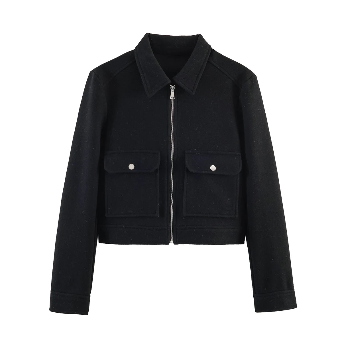 Turn-Down Collar Zip Jacket