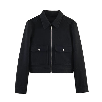 Turn-Down Collar Zip Jacket