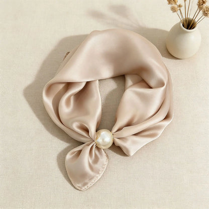 Print Scarf Silk Pearl Buckle