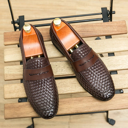Leather Plaid Bean Loafers