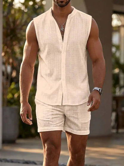 Linen Sleeveless Fitness Vest Set
