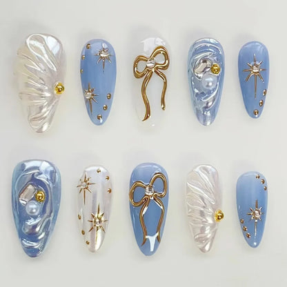 3D Flower Almond Press-On Nails