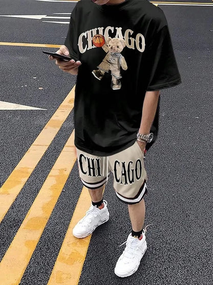 Cartoon Bear 3D Print T-Shirt Set