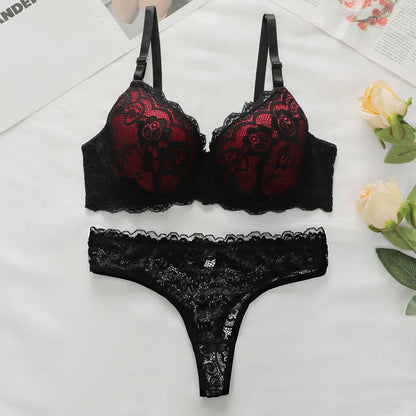 Leopard Lace Plunge Bra Set