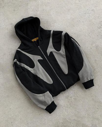 Geometric Patchwork Zip Hoodie