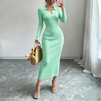 Ribbed Knit Long Sleeve Sweater Dress
