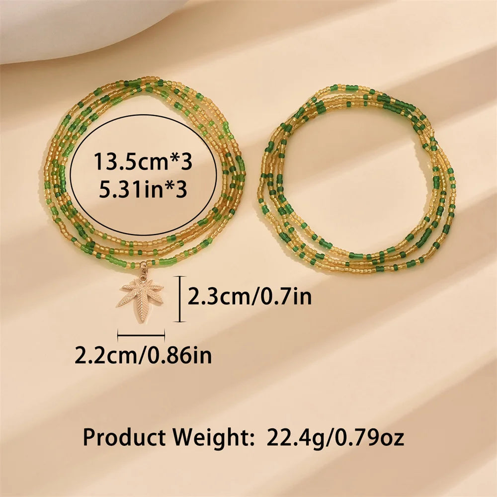Maple Leaf Beaded Anklet Set