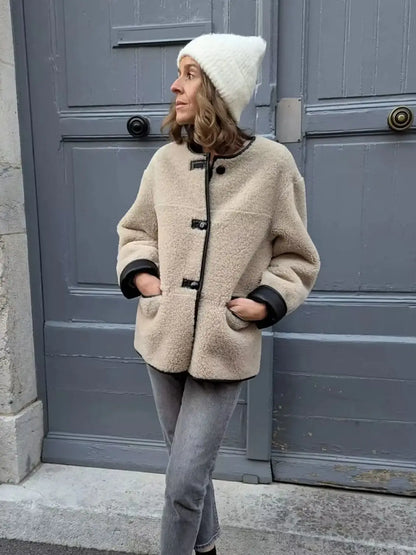 Toggle-Front Faux Fur Jacket