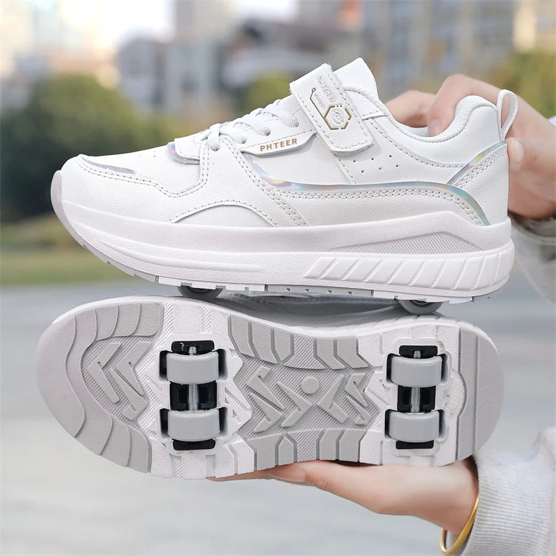 Leather Four-Wheel Roller Shoes