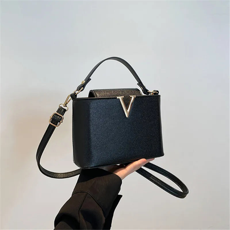 Sequined V-Shape Bucket Bag