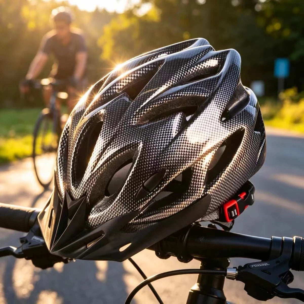 Carbon-Pattern Hollow-Vent Bike Helmet