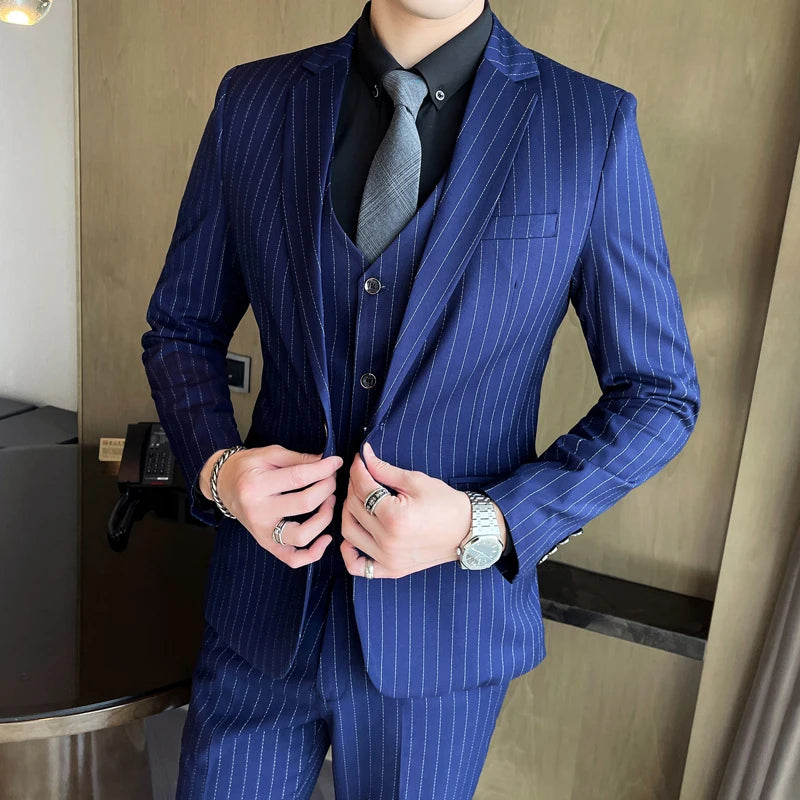 Slim Fit Striped Three-Piece Suit