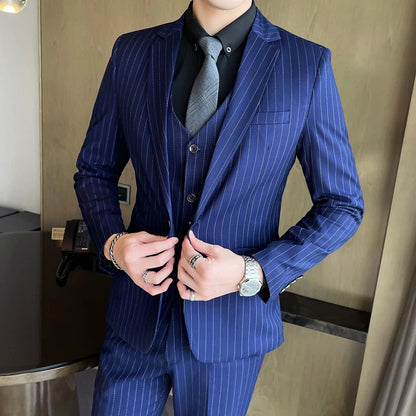 Slim Fit Striped Three-Piece Suit