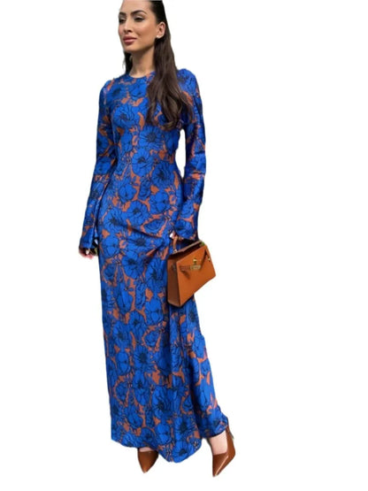 Printed Round-Neck Long Sleeve Dress