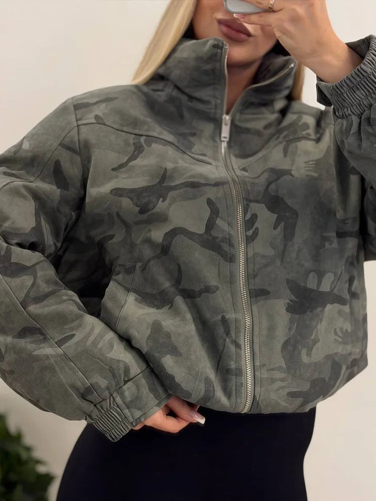 Camouflage Print Hooded Zip Jacket
