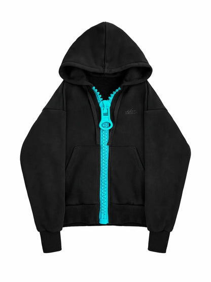 Cropped Contrast Zip Hoodie