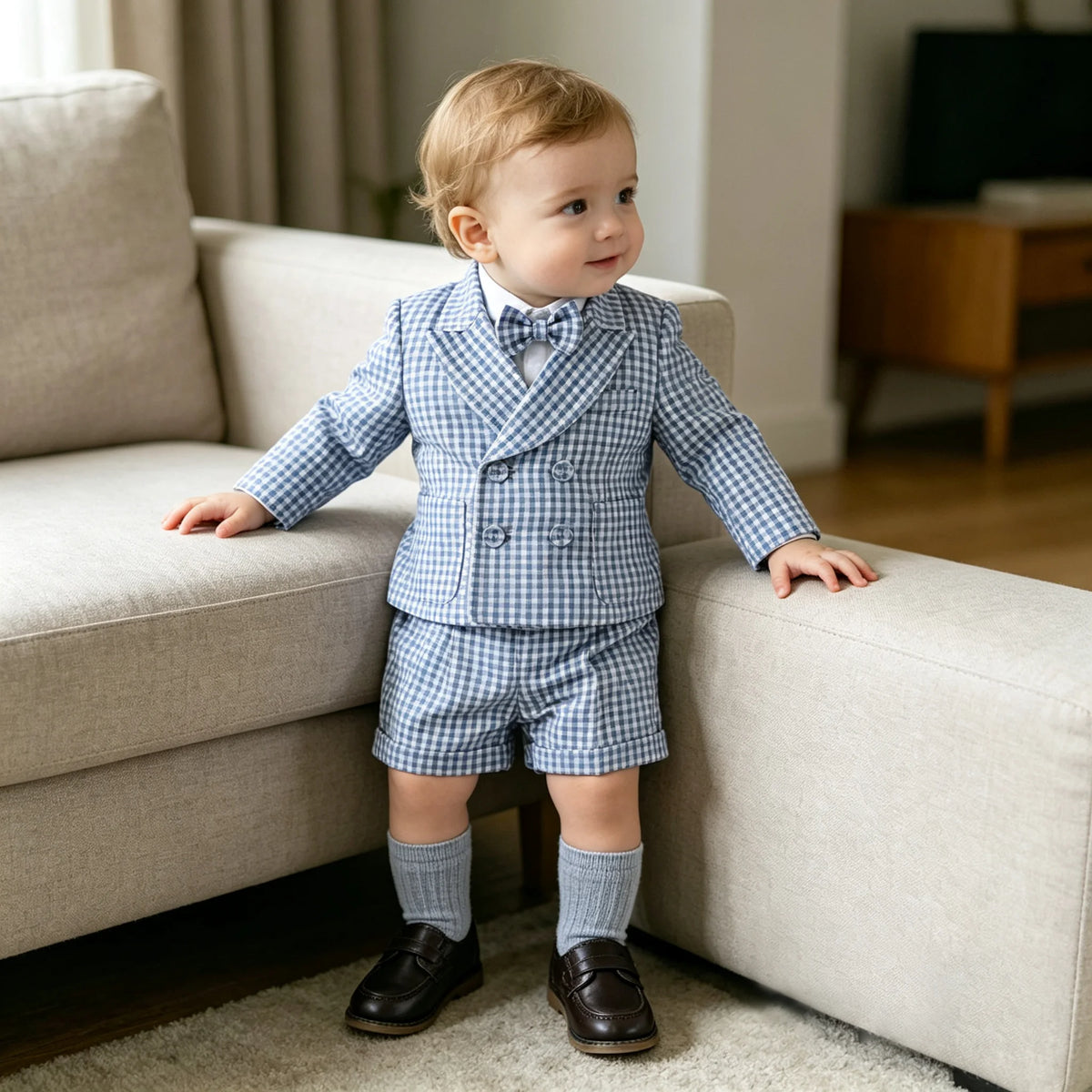 Blue Gingham Blazer Suit Set