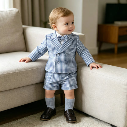 Blue Gingham Blazer Suit Set