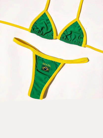 Embroidered Lace Up Bikini