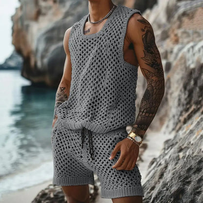 Sleeveless Knit Vest Shorts Set