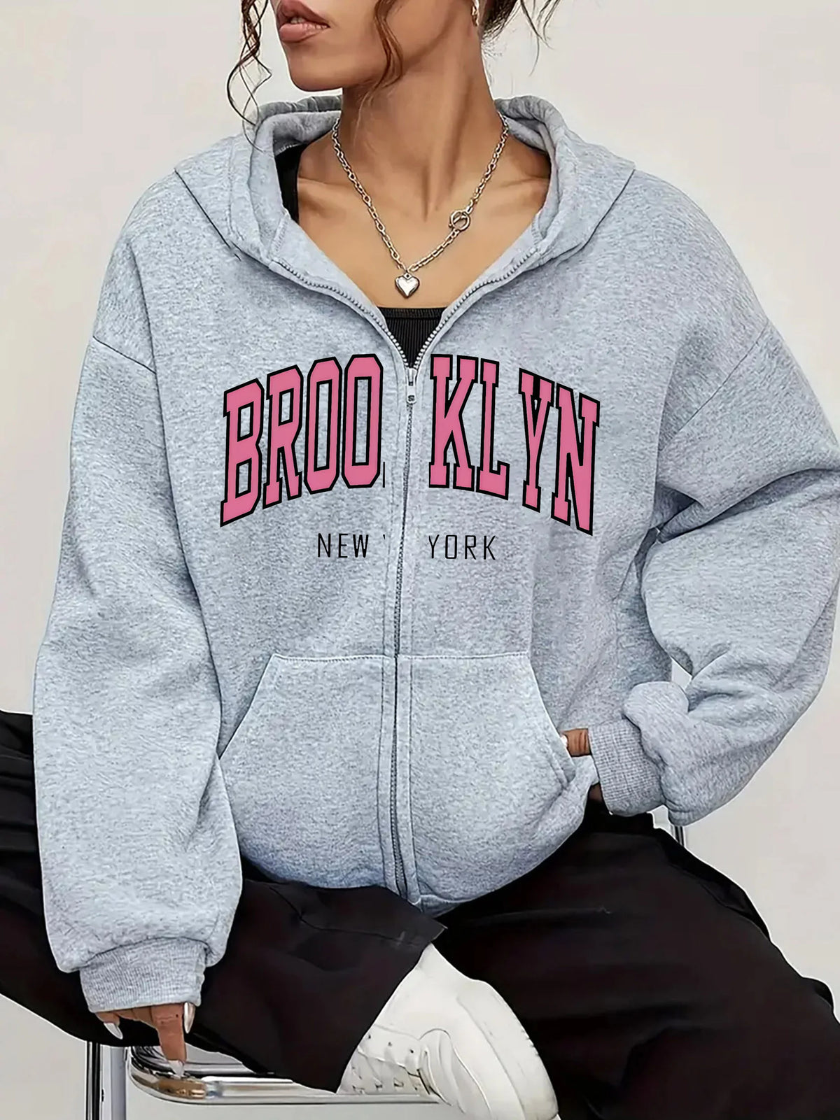 Printed Kangaroo Pocket Zip Hoodie