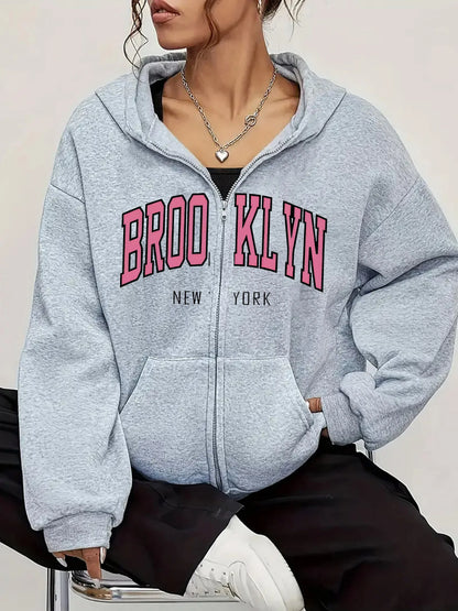 Printed Kangaroo Pocket Zip Hoodie