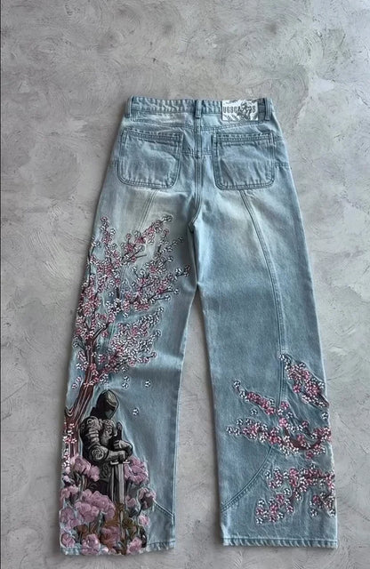 Embroidery Cargo Jeans
