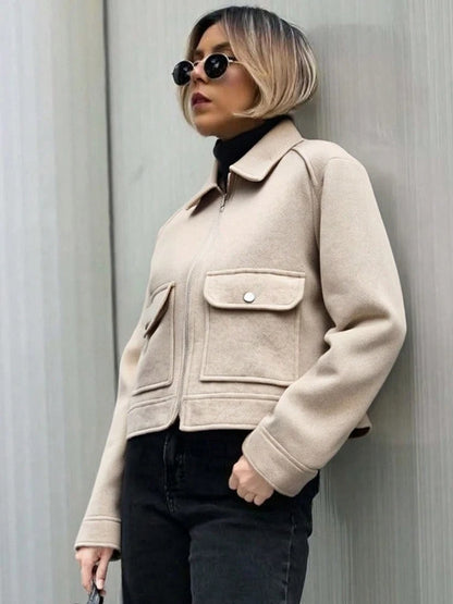 Turn-Down Collar Zip Jacket