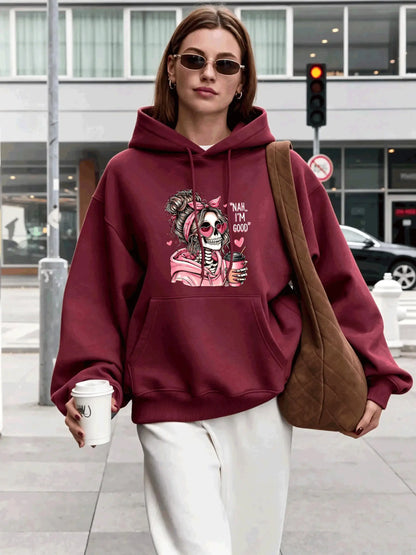Skull Print Pocket Hoodie