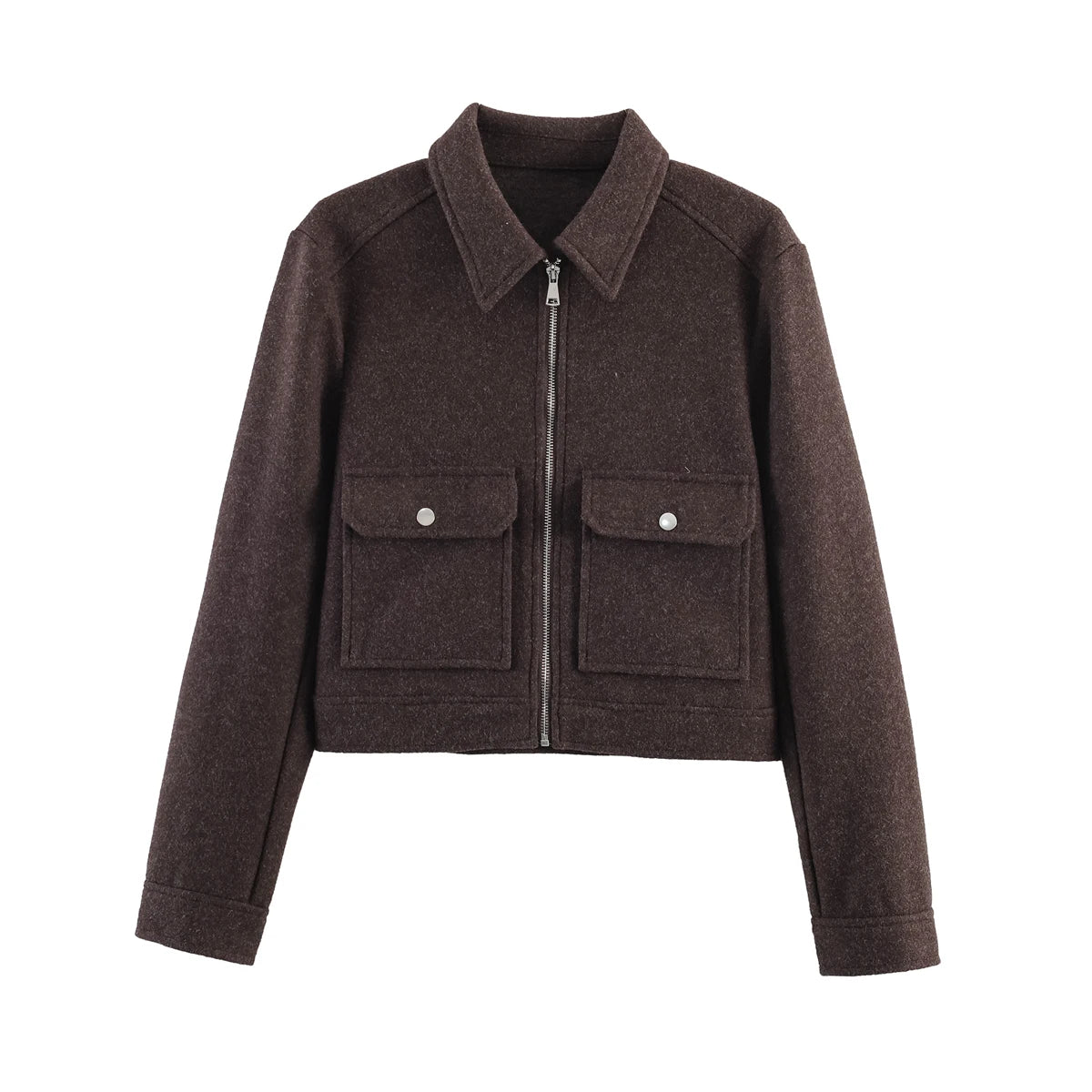 Turn-Down Collar Zip Jacket