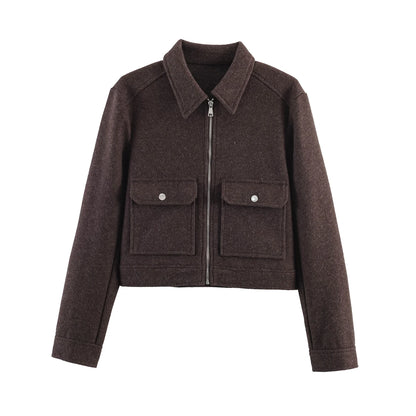 Turn-Down Collar Zip Jacket