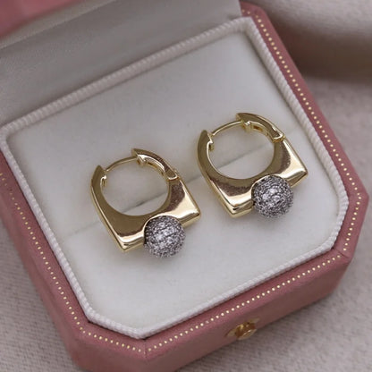 Two-Tone Zircon Ball Hoop Earrings