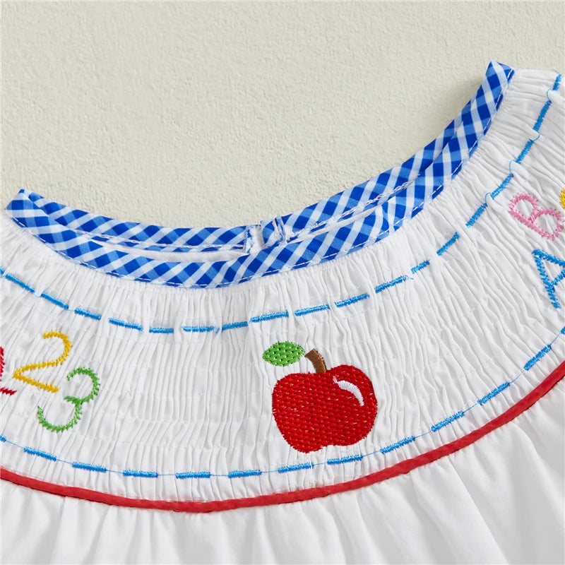 Baby Girl Summer Outfit Set – Apple Embroidery Top & Plaid Shorts