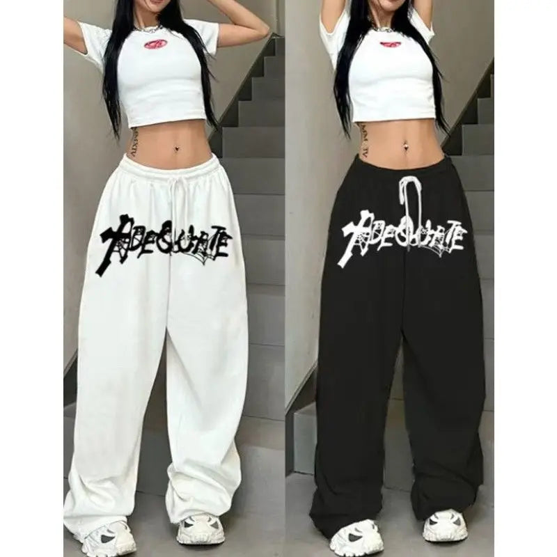 Letter Print Wide-Leg Joggers