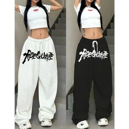 Letter Print Wide-Leg Joggers