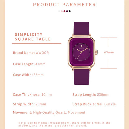 Women’s Luxury Square Quartz Watch with Silicone Band