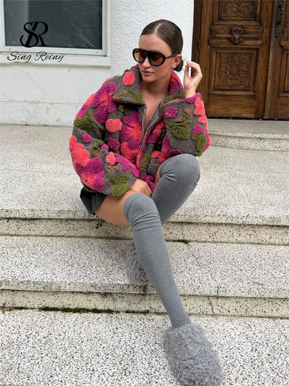 Floral Fleece Zip Sweatshirt