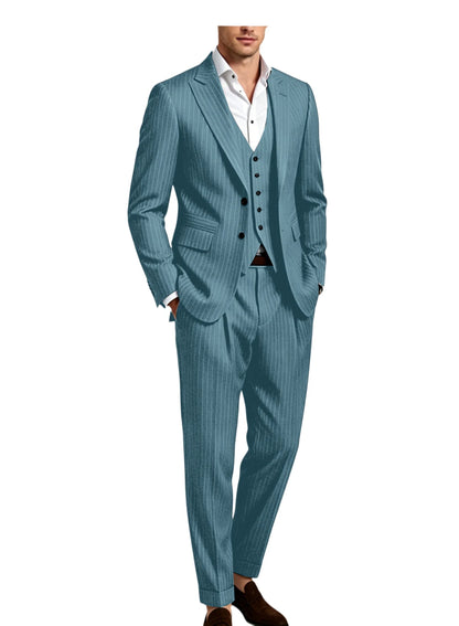 Pinstripe Notched Lapel Slim Suit