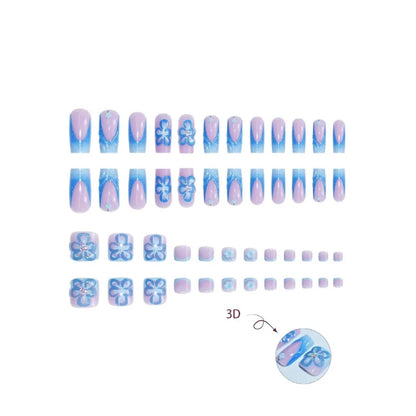 3D Blue Flower Toe Press-On Nail Set