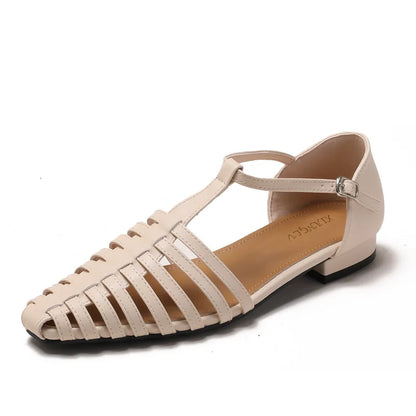 Low Heel T-Strap Roman Sandals for Women