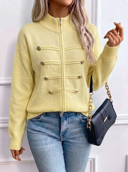 Stand Collar Zip Knit Cardigan