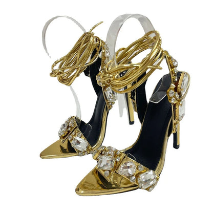 Crystal Lace-Up Platform Sandals