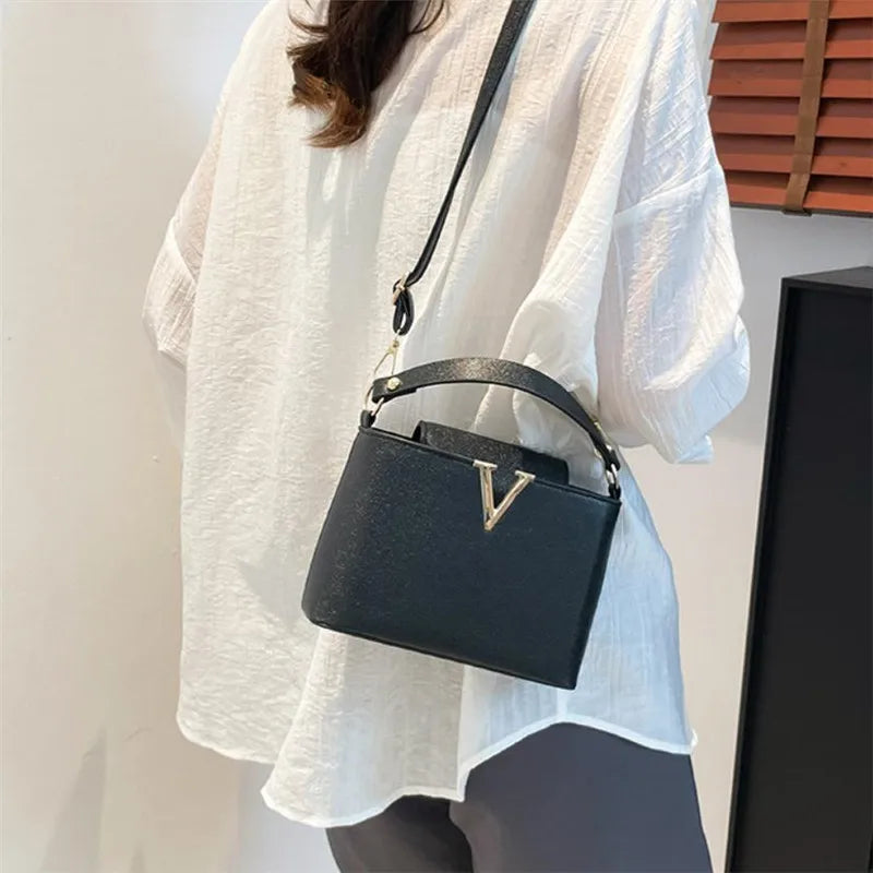 Sequined V-Shape Bucket Bag