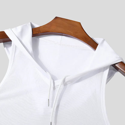 Hooded Transparent Drawstring Tank Top