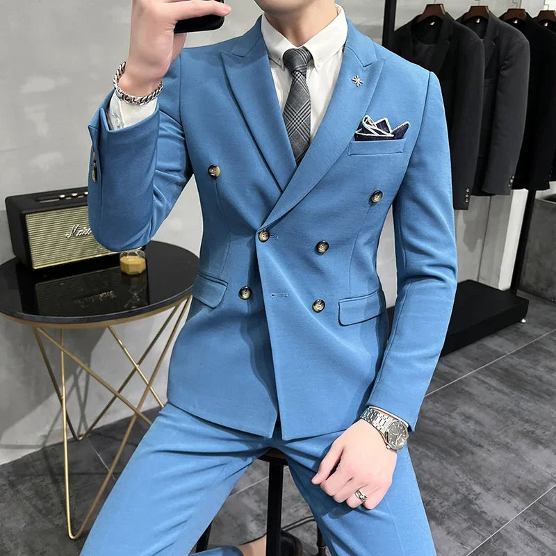 Jacket Pants Solid Color Suit