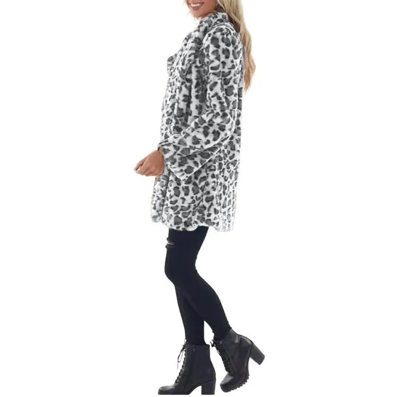 Open-Front Leopard Faux Fur Coat
